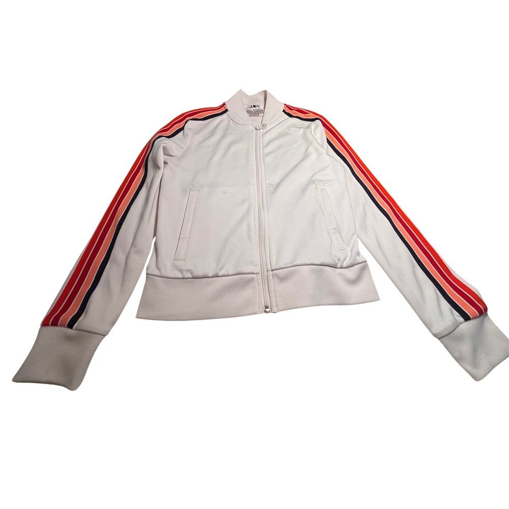 Tory Sport Womens White Side Stripe Track Jacket Full Zip Retro Small 0371